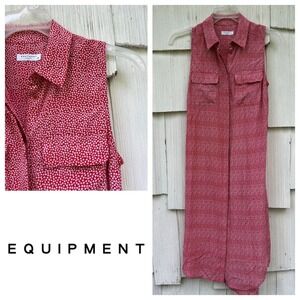 EQUIPMENT Femme Red Floral Sleeveless Button Front Shirt‎ Dress Midi S